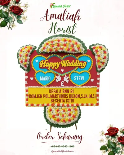 Karangan Papan Bunga Pernikahan di Cikelat